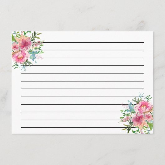 Roze pioenroos Bloemen Bruids Recept Kaart (Achterkant)