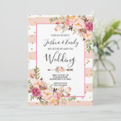Roze pioenroos Bloemen Gouden bruiloft uitnodiging (Staand voorkant)