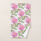Roze pioenroos bloemen met salie groene bladeren bad handdoek (Handdoek)