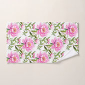 Roze pioenroos bloemen met salie groene bladeren bad handdoek (Handdoek)