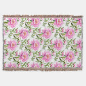 Roze pioenroos bloemen met salie groene bladeren deken (Voorkant)