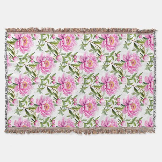 Roze pioenroos bloemen met salie groene bladeren deken (Voorkant)