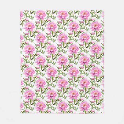 Roze pioenroos bloemen met salie groene bladeren fleece deken (Voorkant)