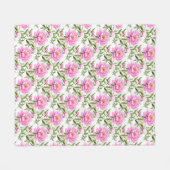 Roze pioenroos bloemen met salie groene bladeren fleece deken (Voorkant (Horizontaal))