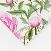 Roze pioenroos bloemen met salie groene bladeren fleece deken (Hoek)