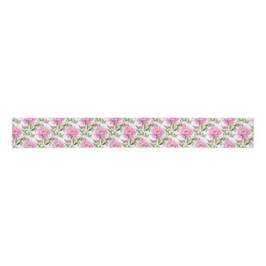 Roze pioenroos bloemen met salie groene bladeren grosgrain lint (Voorkant)