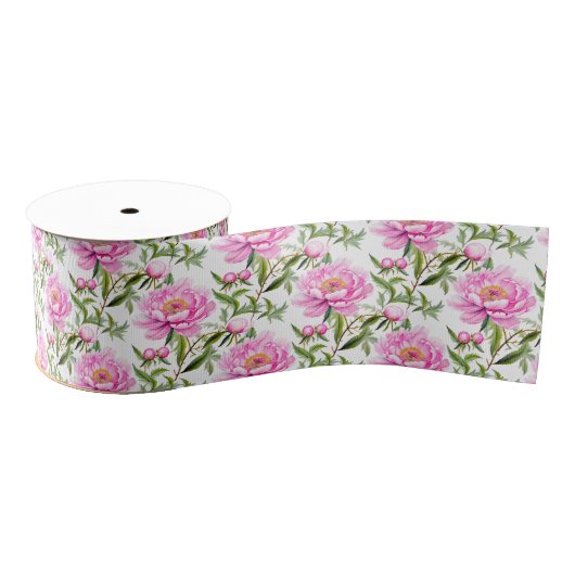 Roze pioenroos bloemen met salie groene bladeren grosgrain lint (Spoel)