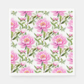 Roze pioenroos bloemen met salie groene bladeren servet (Voorkant)