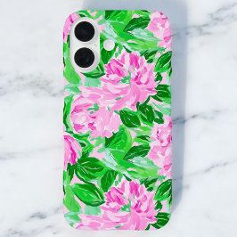 Roze pioenroos bloemen patroon iPhone 16 hoesje