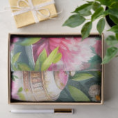 Roze pioenroos Bloemen Teatime Tissue Paper Tissuepapier (Geschenk)