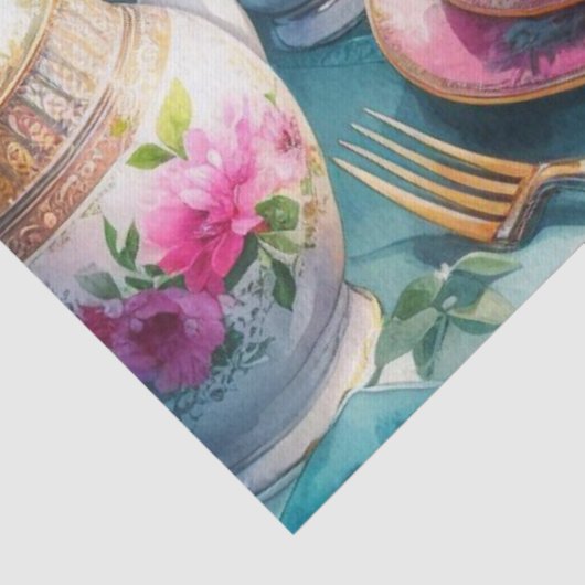 Roze pioenroos Bloemen Teatime Tissue Paper Tissuepapier (Detail)