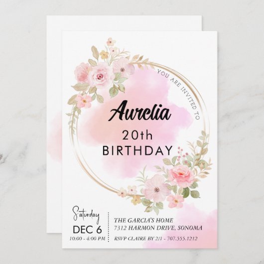 Roze pioenroos bloemen verjaardag kaart (Voorkant / Achterkant)