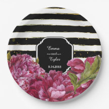 Roze pioenroos Bloemen Zwart Wit Stripe Papier Bor