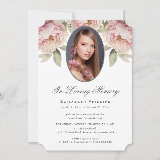 Roze pioenroos bloemenfoto in liefdevolle herinner kaart (Voorkant)