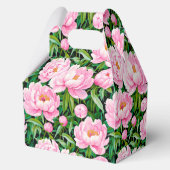 Roze pioenroos bloesems op een bladerige achtergro bedankdoosjes (Achterkant)