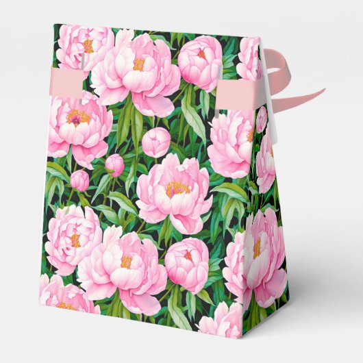 Roze pioenroos bloesems op een bladerige achtergro bedankdoosjes (Achterkant)