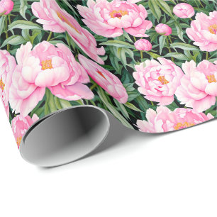 Roze pioenroos bloesems op een bladerige achtergro cadeaupapier