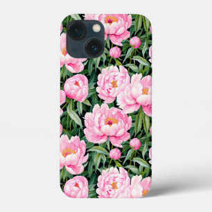 Roze pioenroos bloesems op een bladerige achtergro Case-Mate iPhone case