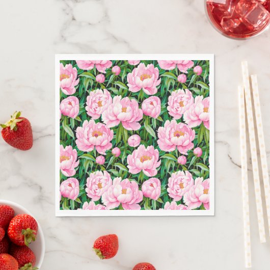 Roze pioenroos bloesems op een bladerige achtergro servet (Insitu)