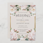 Roze pioenroos Floral Waterverf bruiloft uitnodigi Kaart (Voorkant / Achterkant)