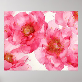 Roze pioenroos patroon poster