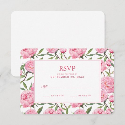 Roze pioenroos Waterverf Bloemen - Huwelijk RSVP (Voorkant / Achterkant)