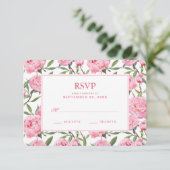 Roze pioenroos Waterverf Bloemen - Huwelijk RSVP (Staand voorkant)