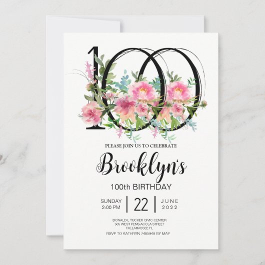 Roze Pioenrozen 100ste Verjaardag Kaart (Voorkant)