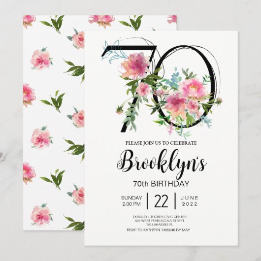 Roze Pioenrozen 70e Verjaardag Kaart (Voorkant / Achterkant)