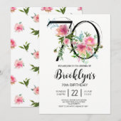 Roze Pioenrozen 70ste Verjaardag Kaart (Voorkant / Achterkant)