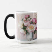  Roze Pioenrozen Art Deco Morphing Mok (Links)
