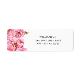 Roze Pioenrozen baby shower retour adreslabel Etiket