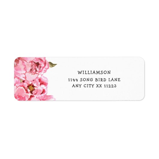 Roze Pioenrozen baby shower retour adreslabel Etiket (Voorkant)