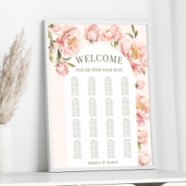 Roze pioenrozen bloemboog Bruiloft Zitkaarten Poster