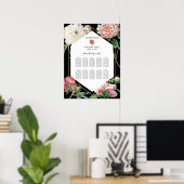 Roze Pioenrozen Bloemen Bruiloft Zwart Zitkaart Poster (Thuiskantoor)