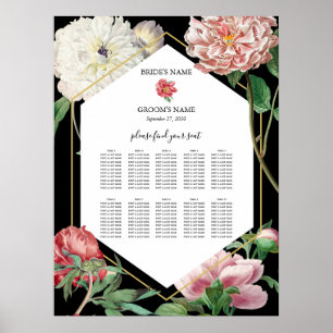 Roze Pioenrozen Bloemen Bruiloft Zwart Zitkaart Poster