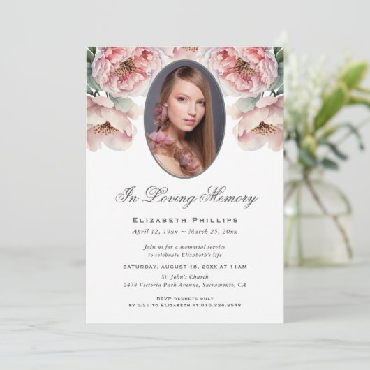 Roze pioenrozen bloemenfoto in liefdevolle herinne kaart (Staand voorkant)