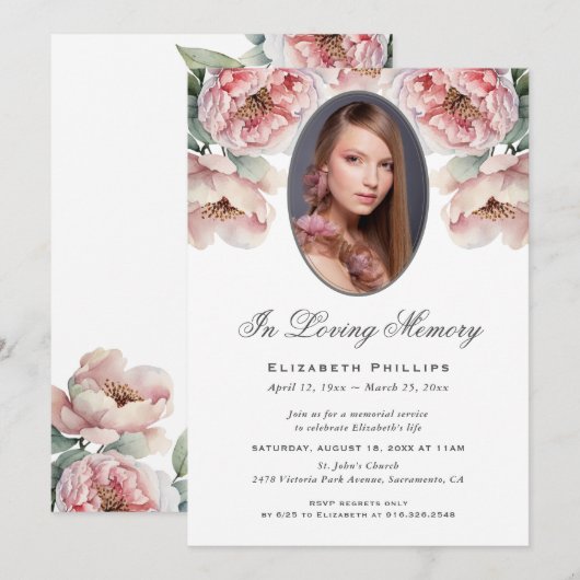 Roze pioenrozen bloemenfoto in liefdevolle herinne kaart (Voorkant / Achterkant)