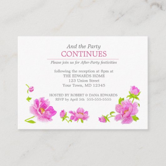 Roze pioenrozen bloemenroze na het feest informatiekaartje (Voorkant)