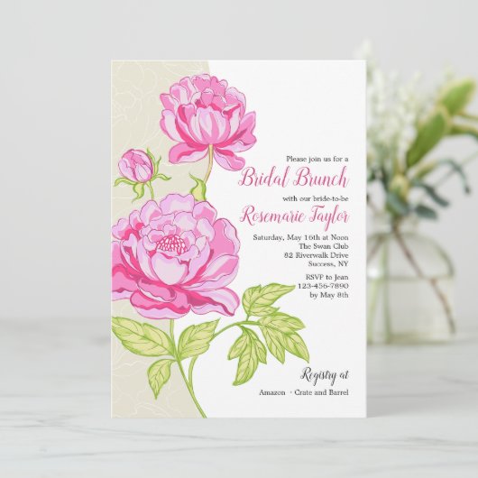 Roze pioenrozen Bloemenuitnodiging Kaart (Staand voorkant)