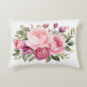 Roze Pioenrozen Bloemige Bloemen Waterverf Elegant Accent Kussen