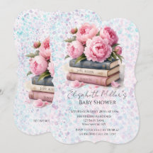 Roze Pioenrozen & Boeken Meisje Baby Shower