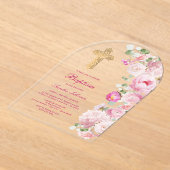 Roze pioenrozen boogdoop acryl uitnodigingen (Laagn)