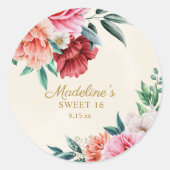 Roze Pioenrozen Bordeaux Bloemen Zoete 16 Ronde Sticker (Voorkant)