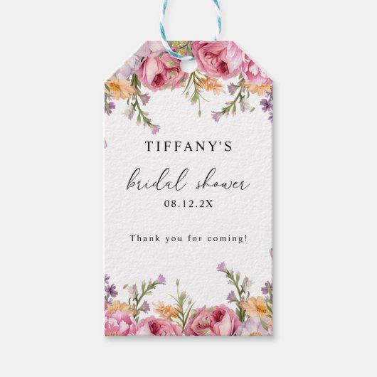 Roze Pioenrozen Bruiloftsshower Bedankt Cadeaulabel (Voorkant)