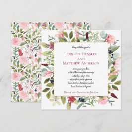 Roze Pioenrozen en Eucalyptus Waterverf Bloemen Kaart