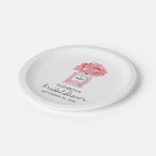 Roze Pioenrozen en Parfum Bloemige Bruidsontvangst Papieren Bordje (Gekanteld)