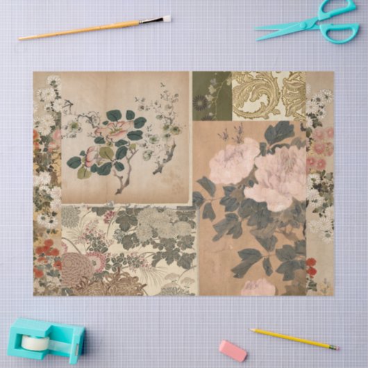 Roze Pioenrozen en Rozen Antiek Kunst Tissuepapier (Craft)