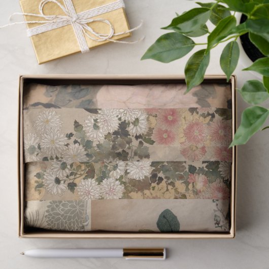 Roze Pioenrozen en Rozen Antiek Kunst Tissuepapier (Geschenk)