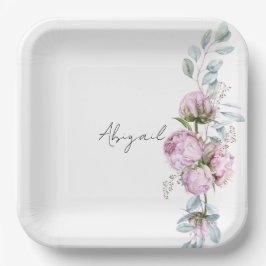 Roze Pioenrozen gepersonaliseerd script Vrijgezell Papieren Bordje